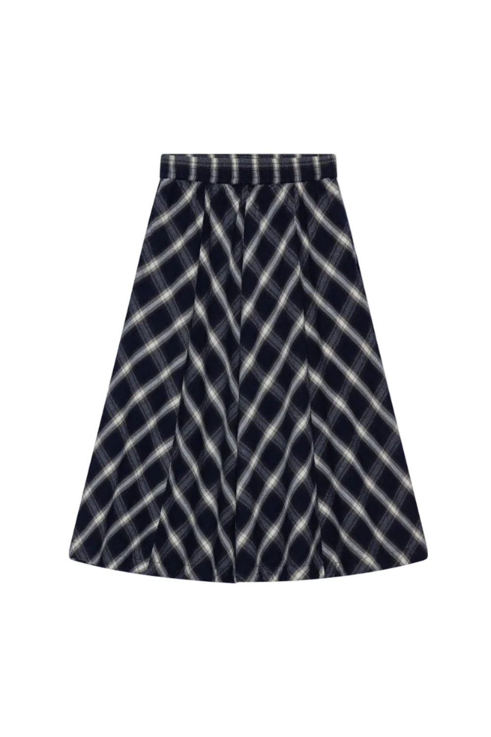 Pin Check midi nederdel - dark navy, grey, ecru